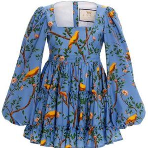 NWT Agua Bendita Avena Canarios Dress Blue Bird Tree Floral Print Cotton Mini S
